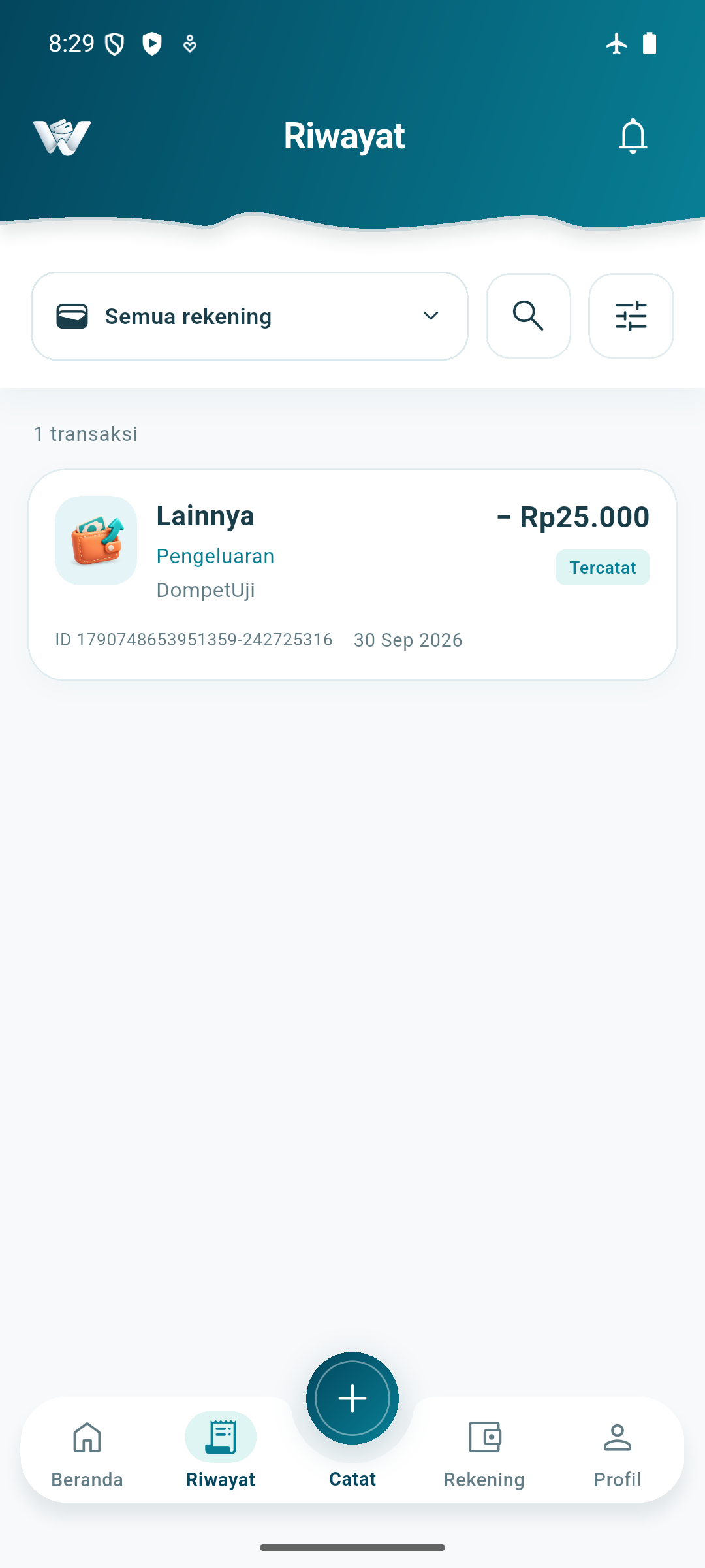 Riwayat WiraPocket: daftar dan filter transaksi